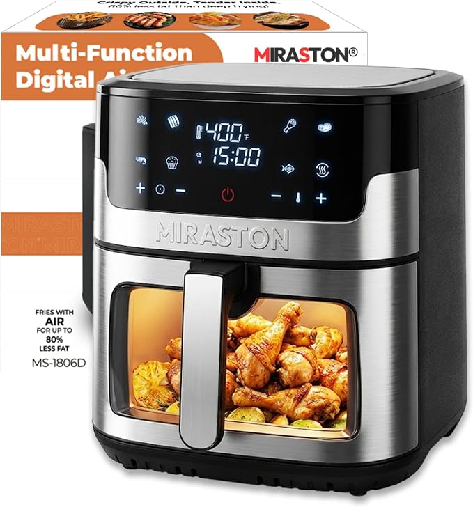 8.5QT Digital Air Fryer, XL Stainless Steel Oven with Clear Window | HEALTHY COOKING: Large air fryer for 5-6 people; PFAS-free coating for toxin-free meals & effortless dishwasher clean.