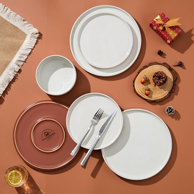 LIANYU Plates and Bowls Sets, 12 Pieces Stoneware Dinnerware Set for 4 | Modern Kitchen Dinner Set Ceramic Dishware Dishes Set, Microwave and Dishwasher Safe, Cloud White