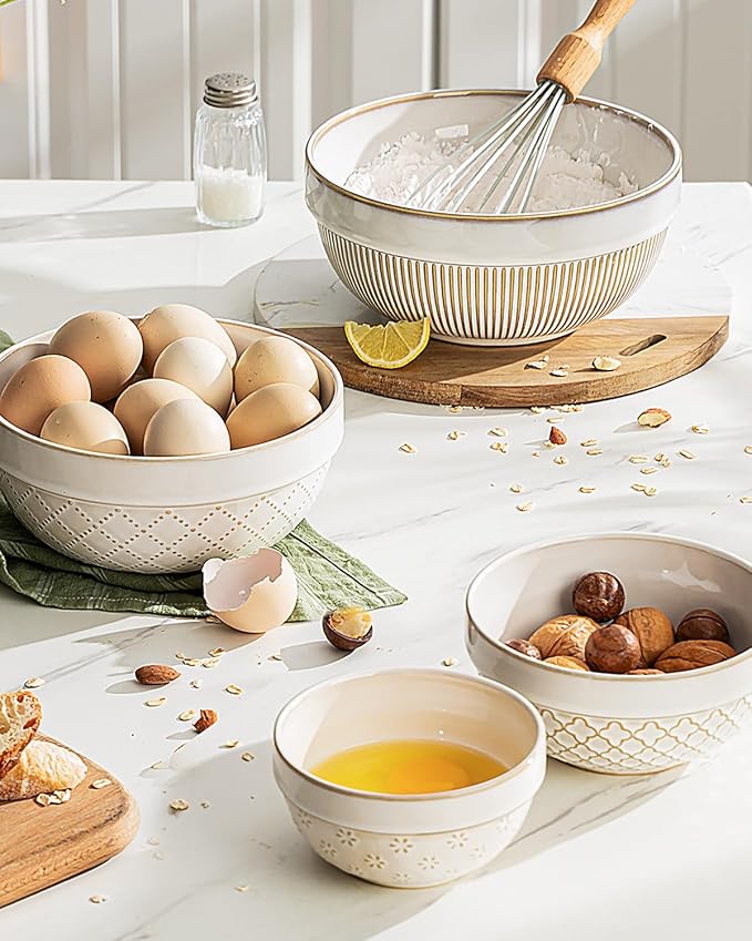 getstar Large Serving Bowls Set of 4, 12/26/42/64 oz Ceramic Stoneware Nesting Bowls Set, Microwave and Dishwasher Safe, Farmhouse Kitchen Versatile Prep Bowls for Fruit Salad Pasta Dessert Cereal