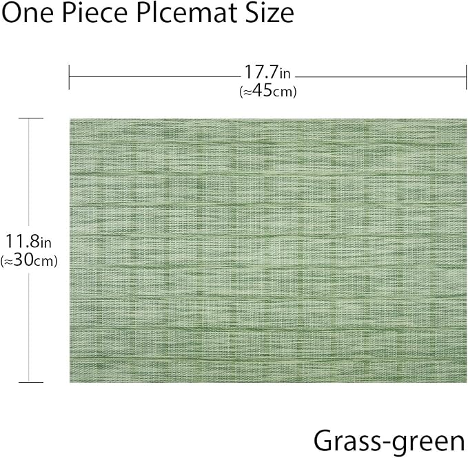 Woven Placemats Set of 4 Vinyl Heat-Resistant Table Mats Washable Kitchen Placemats for Dining Room (Grass Green)