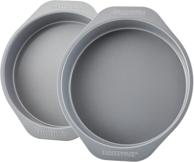 Farberware Golden Bake Nonstick Round Cake Pan Set, 2-Piece | Insulated Non Stick Round Cake Pan Set, Oven Safe to 450°F, Easy Release, Dishwasher Safe, in Gray