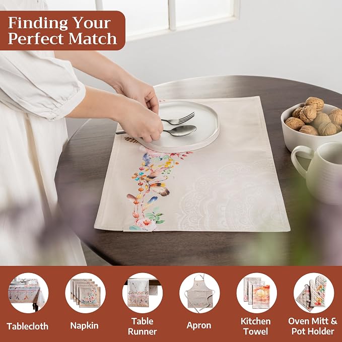 Maison d' Hermine Placemats Set of 4 Reusable 100% Cotton (13"x19") | Cloth Place Mats Washable Table Mats for Kitchen Dining Party Wedding Hotel Home Restaurant Spring Summer - Ibiza - Beige