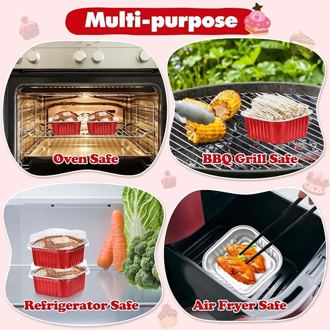 selizo 60 Pack 5oz Mini Disposable Cake Pans with Lids, Aluminum Foil Square Baking Cups, 3.5x3.5 Small Baking Cake Tins Cup Cake Containers with Lids for Individual Cakes