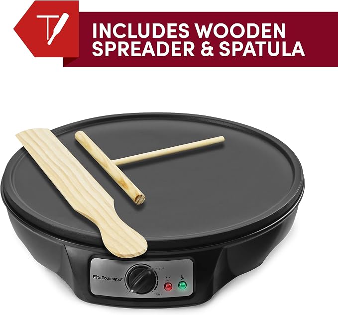 Maxi-Matic ECP-126 Electric Crepe Maker & Griddle, Non-Stick, 12" Black | Also Makes Pancakes & Hot Cakes, Includes Spreader, Spatula & Recipe Guide, Great for Breakfast Meals