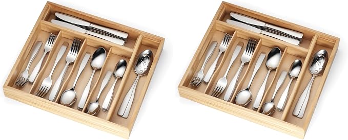 Cambridge 263K7CSLG31 Madison 62-Piece Flatware Set With Oak Tray (Pack of 2)