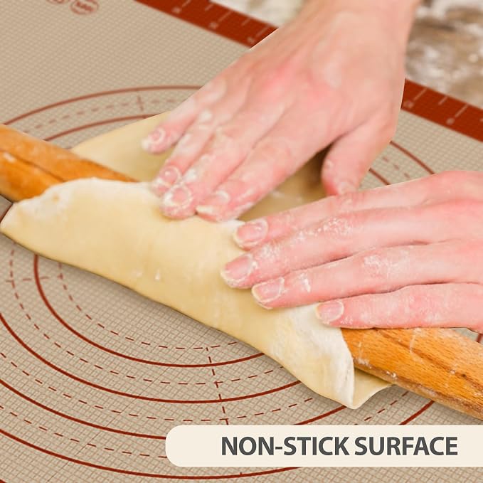 32" x 24" Silicone Baking Mat with Measurement Guides | Extra Thick Pastry Rolling & Sourdough Mat Baking Supplies for Making Pizza, Pie, Cookies and Bread
