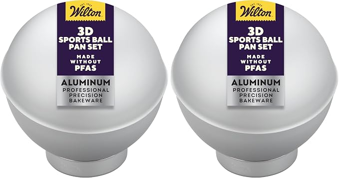 Wilton Aluminum 3D Sports Ball Pan Set, For Baking 6-Inch Spherical Shapes, Made With Natural Anodized Aluminum, Made Without PFAS (Pack of 2)