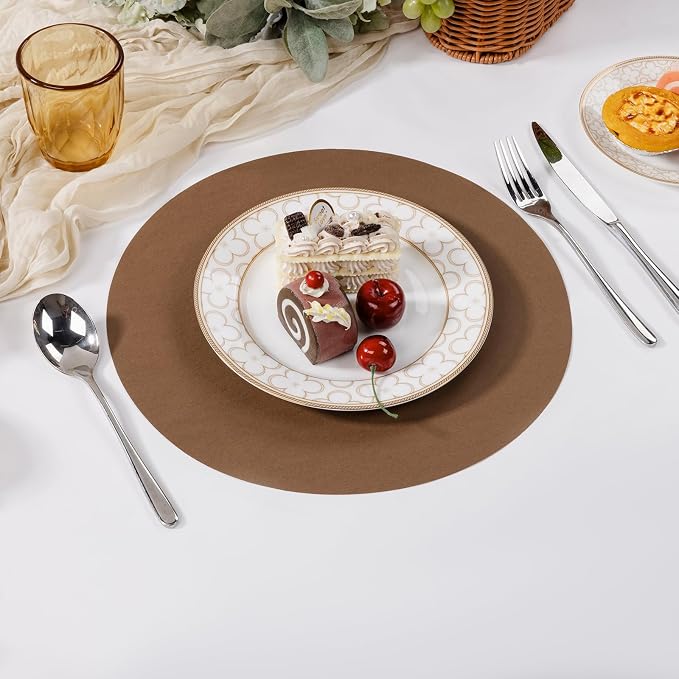 SHACOS 100 pcs Round Paper Placemats Disposable 13 inch Colored Paper Decorative Place Mats for Wedding Birthday Party Bridal Baby Shower Events Table Decoration, Brown (Pack of 2)