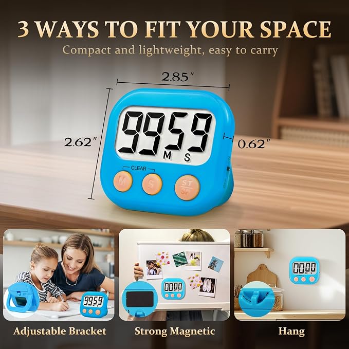 6 Pack Digital Kitchen Timer Small Classroom Timers for Kids Teachers (Blue&White)