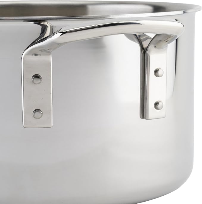 WINCO Tri-Ply Stock Pot, 12-quart, Silver | Dishwasher safe, Heavy-duty, Triple-riveted handles, Dripless pouring, Induction compatible, Great for Stocks and Soups