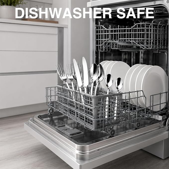 60-Pieces Silverware Set for 12, Heavy Duty Stainless Steel Flatware Set, Food-Grade Fork and Knife Set, Mirror Finish Cutlery Utensils Set for Home Kitchen Restaurant，Wedding, Party，Dishwasher Safe