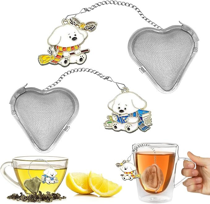 2 Pcs Cute Dog Tea Infuser, Loose Tea Strainer, Tea Ball Infuser | 304 Stainless Steel Loose Leaf Tea Steeper, Easy To Use And Clean, Heart Shaped Tea Ball Make Tea Drinking Fun