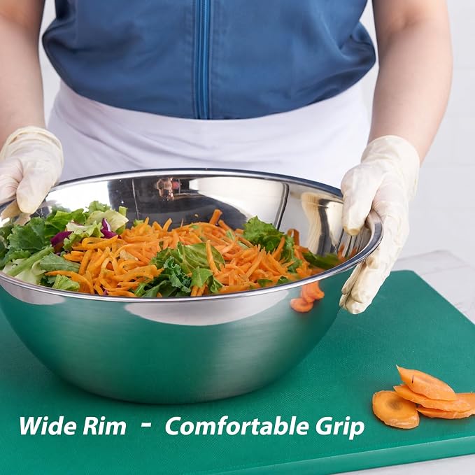 3 Piece Stainless Steel Mixing Bowls Set, 7.8/10/13.1 QT | Extra Large Stainless Steel Mixing Bowls Set, 7.8/10/13.1 QT, Nesting Metal Bowls with Flat Base for Baking, Dough & Catering