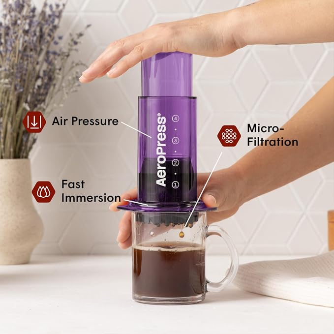 AeroPress Clear Purple Coffee Press, French Press, Pour-Over & Espresso Style