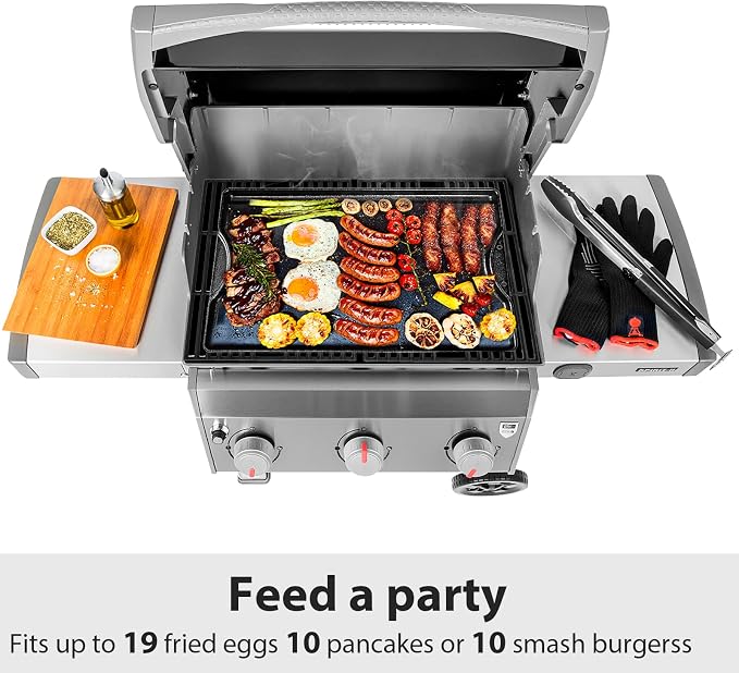 Utheer 19.5x10.5 Reversible Cast Iron Griddle for Stovetop Gas Grill | Flat & Ribbed Ceramic Nonstick Griddle Fits Indoor Stovetop, Gas Grill and Outdoor BBQ; Reversible Cast Iron for Even Heat