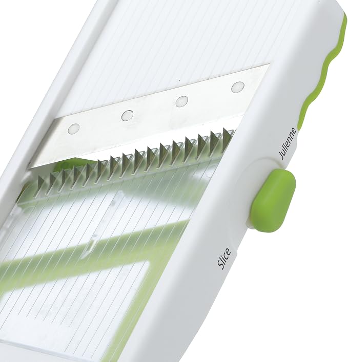 PrepSolutions Adjust-A-Slice & Julienne Mandoline, White & Green – Adjustable Slicer for Fruits and Vegetables