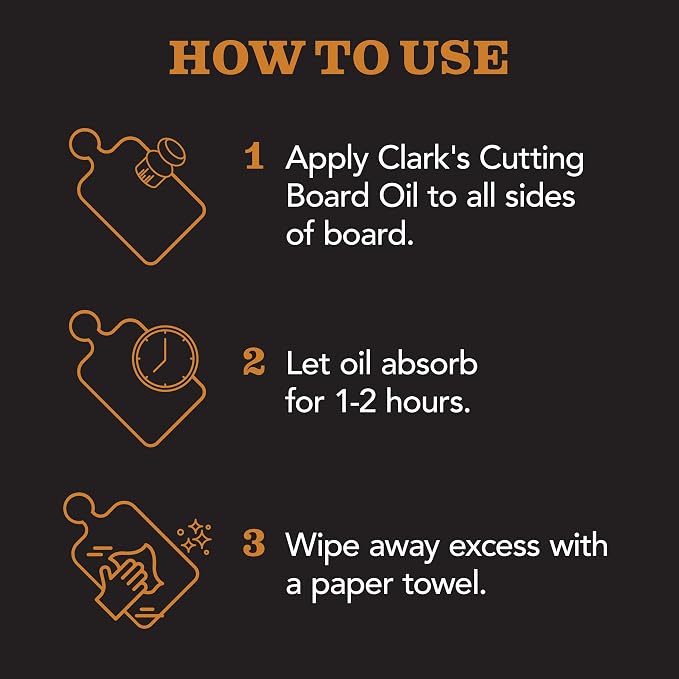 CLARK'S Food Grade Mineral Oil 12 oz, Butcher Block Conditioner - Unscented | Mineral Oil for Wood Cutting Boards, Butcher Blocks, Utensils, Lubricant for Knives. Soak for 2-3 Hours for Optimal Finish