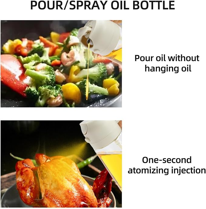 Aovdy 16oz/470ml Glass Olive Oil Sprayer for Cooking - 2 in 1 Olive Oil Dispenser Bottle Spray and Pour for Kitchen Gadgets Cooking Air Fryer Salad BBQ (White)