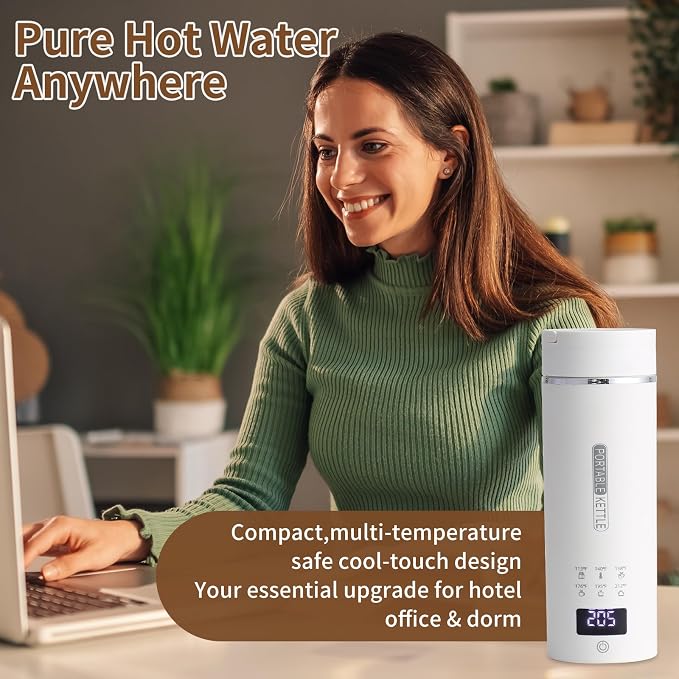 Compact Portable Electric Kettle, LCD Display with 6 Temperature Settings, 304 Stainless Steel, 450ml/15.2oz, Auto Shut-Off and Boil-Dry Protection, Travel Electric Kettle Teapot, White