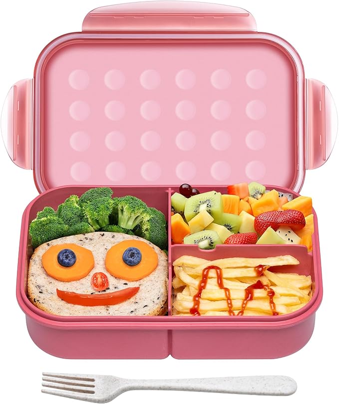 Itopor Bento Box for Kids & Adults, Lunch Box 46 oz / 1400ml, Dusty Pink | Wheat straw material, BPA-free, leakproof, 3 compartments, microwave & dishwasher safe, for school, office & travel