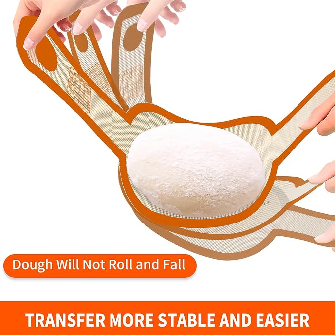 PLAPITATE Silicone Bread Sling Dutch Oven Liner, Non-Stick & Easy Clean Reusable Oval Silicone Bread Sling Baking Mat, Easy to Transfer Sourdough Bread - 2 Orange Set