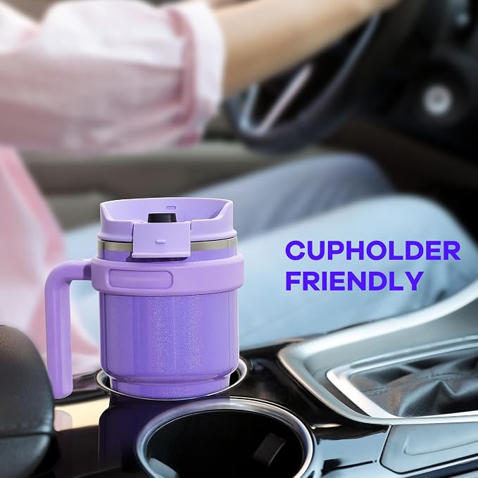 20 oz Insulated Travel Coffee Mug Tumbler with Handle and Straw | Leakproof Stainless Steel Coffee Cup with Lid, Double Wall Vacuum Ice Thermal Cup, Indigo Black