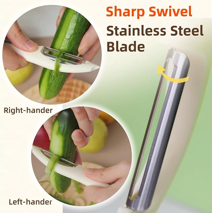 Stainless Steel Vegetable & Fruit Peeler for Kitchen, White | Ideal Carrot Cucumber Potato Peeling Helper, Sharp Swivel Straight Blade, Non-Slip & Ergonomic Handle, Dishwasher Safe