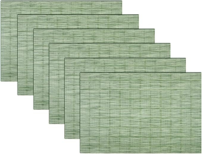 Woven Placemats Set of 6 Vinyl Heat-Resistant Table Mats Washable Kitchen Placemats for Dining Room (Grass Green)