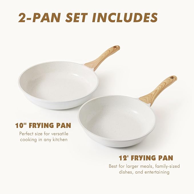 SENSARTE Ceramic Nonstick Frying Pan Skillets, White(10+12 Inch) | Healthy ceramic nontoxic coating, PTFE & PFAS free. Compatible with all stoves including induction cooktops. Easy to clean.