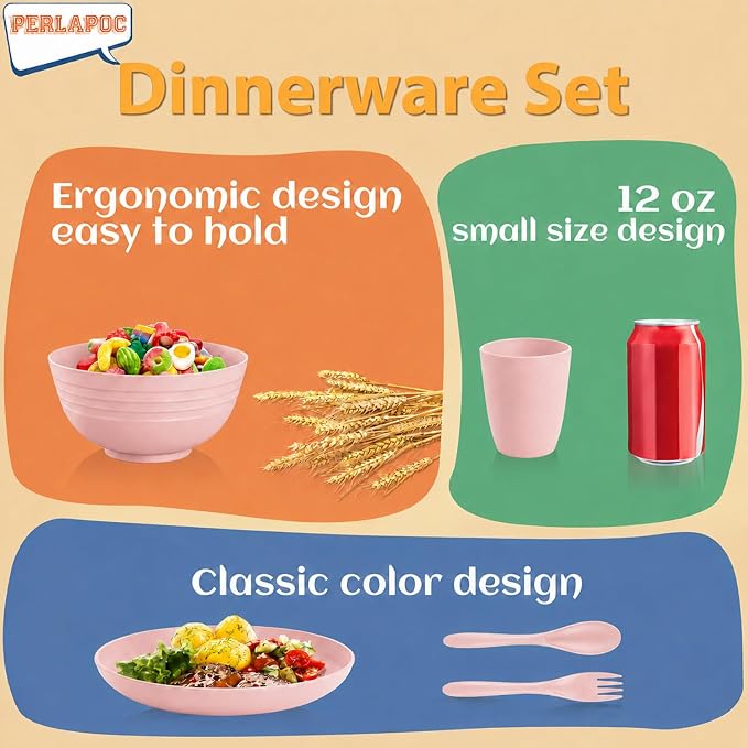 Wheat Straw Dinnerware Sets for 4, 20 Piece Unbreakable Kids Dinnerware Set, Toddler Plates and Bowls Sets, Kitchen Plates and Bowls Set, Lightweight Dish Set for Travel Camping Party - Muted Pink