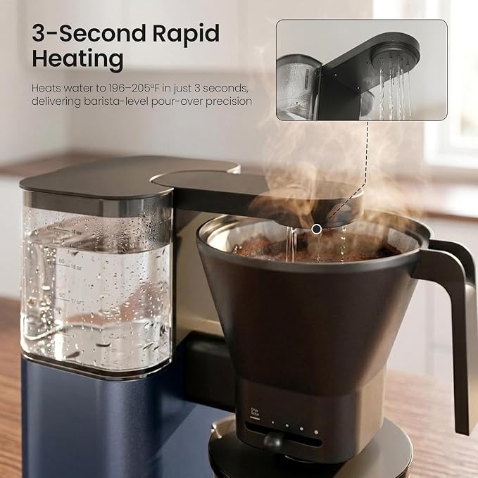 Kismile SCA-Certified 8-Cup Drip Coffee Maker with Pour-Over Control | 3-Second Heating at 197–205°F, Adjustable Flow, Removable 1.25L Water Tank, 20-Min Cold Brew and 40-Min Keep Warm