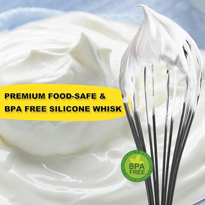 NileHome Silicone Whisk Set 8" 10" Kitchen Whisk Kitchen Wisk Wire Whisks for Cooking, Whisking, Blending, Beating, Stirring-Black