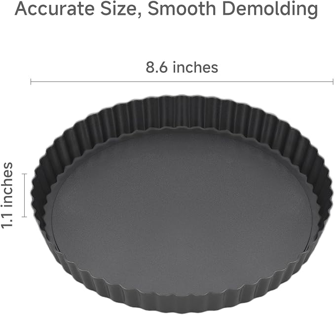 8.6" Fluted Non-Stick Carbon Steel Tart Pan with Removable Bottom | Easy Release Removable Bottom, For Tarts Pies Quiches Fruit & Brownies, Easy to Clean, Multipurpose Bakeware