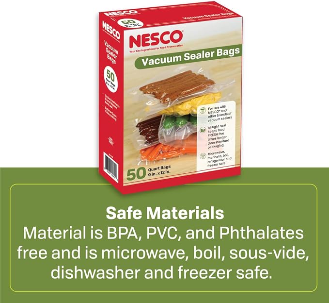 NESCO VS-05B 8" x 12" Bags, Compatible Vacuum sealers and Other Brands, Dishwasher Safe, Tear Resistant, Safe to Microwave, Boil, or Freeze