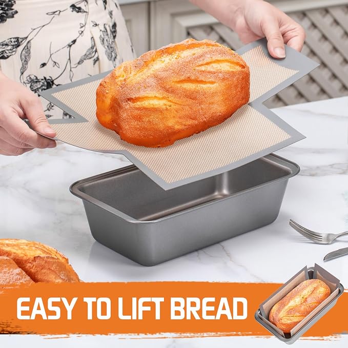 2 pack Silicone Bread Loaf Pan Liners, Nonstick and Reusable Bread pan Mat. Loaf pan liners for baking bread 9x5,Silicone bread sling for loaf pan