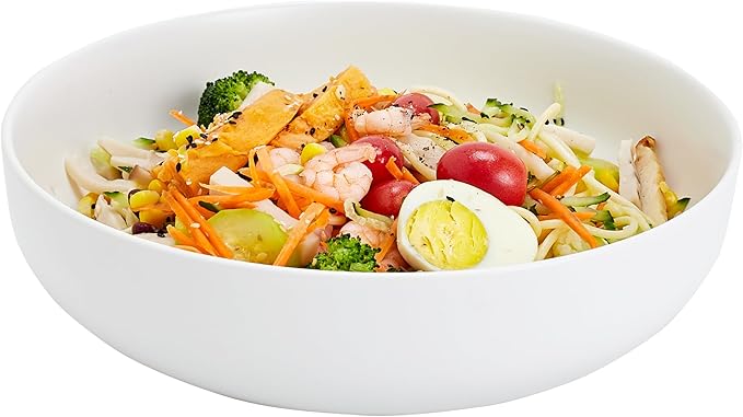10'' Large Serving Bowl, 2.8 Quart Big Salad Pasta Bowl, Porcelain Fruit Bowl,Matte Mixing Bowls,Wide Soup Bowl for Family Kitchen,Microwave & Dishwasher Safe (White)