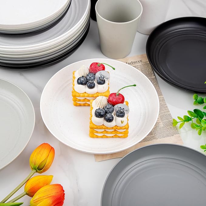 32pcs Multicolor Reusable Wheat Straw Dinnerware Sets for 8 | Include Plastic Plates,Bowls,and Cups Set,Durable Lightweight Unbreakable Dish Set for RV,Camping,Party,and Daily Home Use