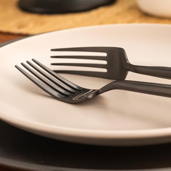 Alata Hexagon Black 20-Piece Forged Silverware Set Stainless Steel Flatware Set,Service for 4,Matte Satin Polished Cutlery Set,Dishwasher Safe
