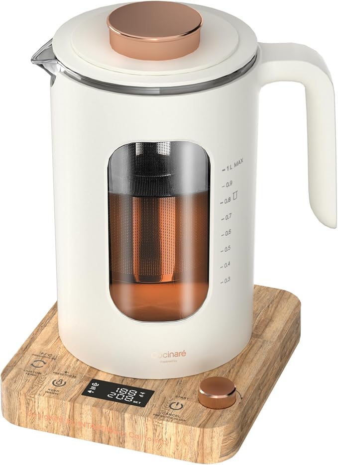 INTASTING Electric Kettle, Electric Tea Kettle with Infuser, 1 Liter | ±1℉ Temperature Control, 1200W Fast Heating, BPA-Free Glass, Easy to Clean, Keep-warm, Auto shut-off, Cream