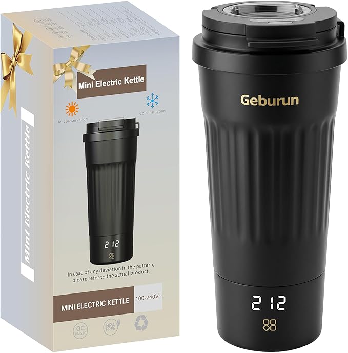 Travel Electric Kettle Portable Water Boiler, 400ml Small Tea Maker with 6 Temp Settings LCD Display, 316 Stainless Steel Vacuum Insulated Tumbler, 100V-240V, Travel Gifts for Men Women(Black)