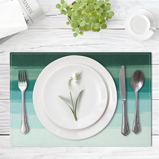 Emvency Farmhouse Placemats Set of 4, 12x18 Inch, Abstract Teal Striped | Modern Green Art Painting Table Mats for Outdoor Home Party Kitchen Dining Decoration