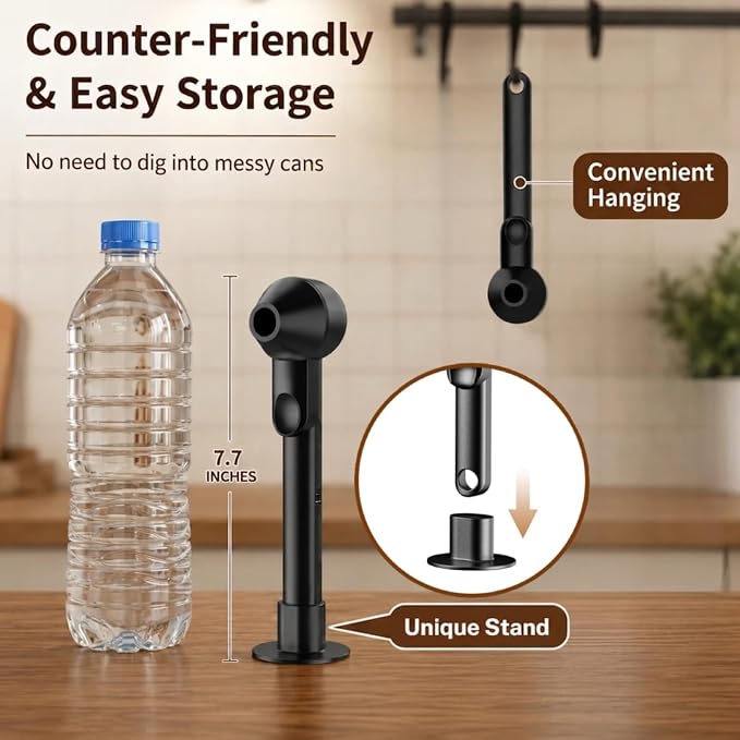 Coffee Scoop with Funnel for Ground Coffee, Protein Powder & Tea, 2 Tbsp | Mess-Free Scoop Funnel for Reusable K-Cup, Countertop Design for Home & Office, Handy Long Handle, Easy to Clean, 1-Pack