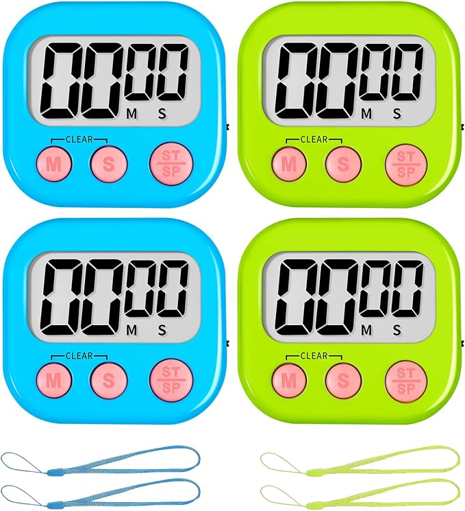 ZILLEEN Classroom Timer for Kids Teachers 4 Pack Digital Timers | Strong Magnetic, Large Screen, Big Button, Teacher Classroom Must Haves Kitchen Timers for Cooking Egg Exercise Study
