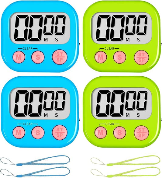 ZILLEEN Classroom Timer for Kids Teachers 4 Pack Digital Timers | Strong Magnetic, Large Screen, Big Button, Teacher Classroom Must Haves Kitchen Timers for Cooking Egg Exercise Study