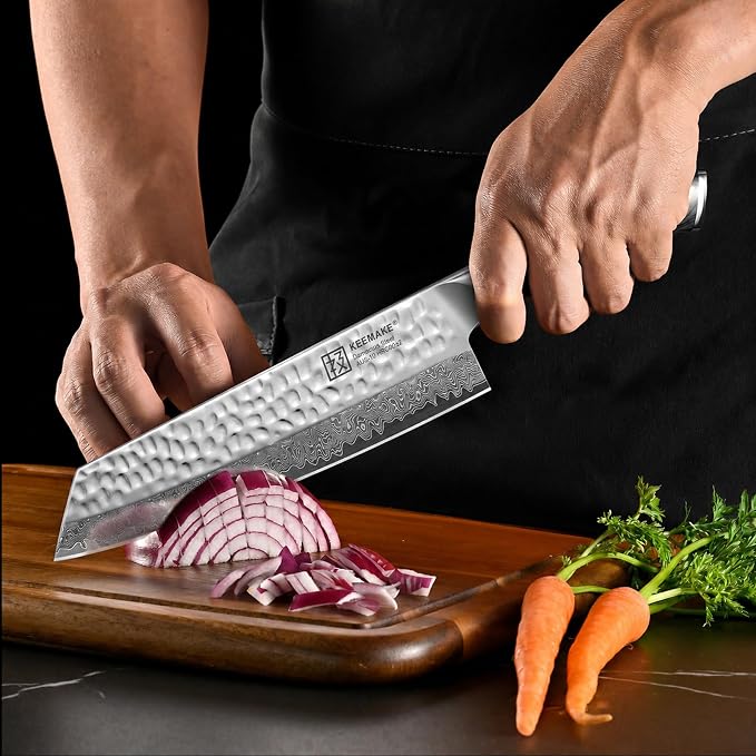 8" Damascus Chef Knife, VG10 Japanese Knife with Ash Sheath | Ultra Sharp 10° Edge Kiritsuke Kitchen Knife, 67 Layers Hand Forged Hammered Cooking Knife for Meat, Vegetable, Fruit, BBQ