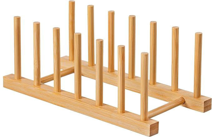 HBlife Bamboo Dish Plate Bowl Cup Book Pot Lid Cutting Board Drying Rack Stand Drainer Storage Holder Organizer Kitchen Cabinet（Keep Dry）