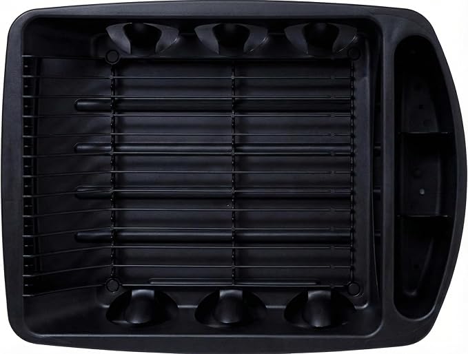 Tribello Sink Dish Drying Rack, Heavy Duty Hard Plastic Drying Rack, Dish Drainer for Kitchen Counter with Drainboard Set, with Silverware Holder - 18 x 13 x 6 (Black) - Made in USA