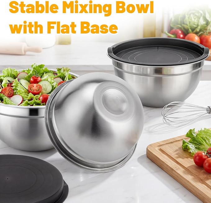 Beasea Mixing Bowls with Lids Set, 2 Pack 2 QT Stackable Stainless Steel Mixing Bowls with Lids, Kitchen Nesting Metal Bowl for Baking, Meal Prep, Salad, Food Storage