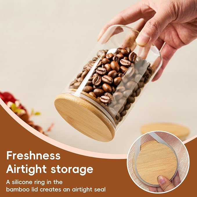 15 oz Glass Sugar Container, 1 Pack Coffee Container, Glass Jars with Lids | Seal, BPA-Free, Bamboo Soop, Coffee Bar Accessories, for Coffee Beans, Creamer, Salt, Overnight Oats, Brown sugar, Candy, Tea