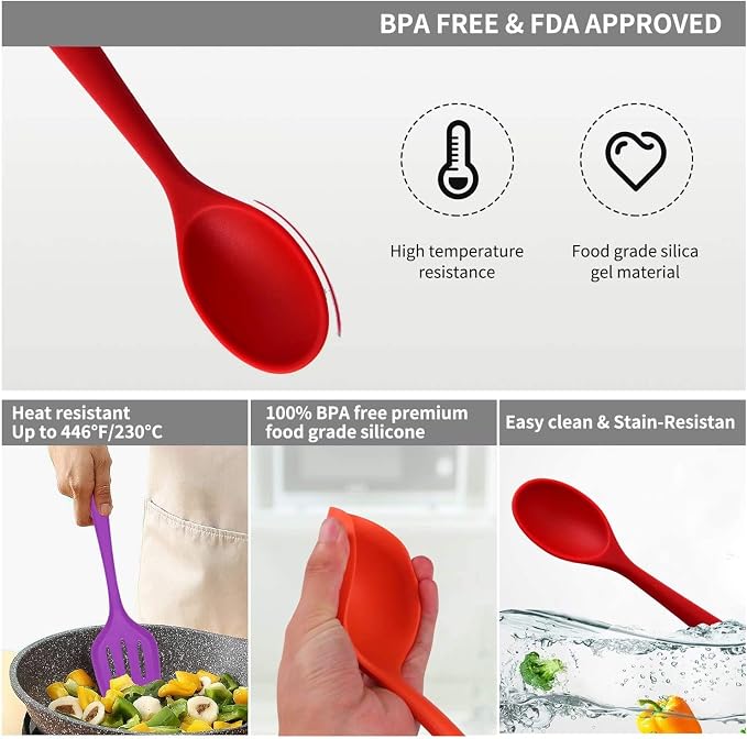 18-Piece Silicone Kitchen Utensils Set, Colorful Non-Toxic Cooking Tools, BPA Free Heat Resistant to 446°F, Safe for Non-Stick Cookware, Spoons Spatula Tongs Whisk Ladle, Dishwasher Safe by TIBLEN
